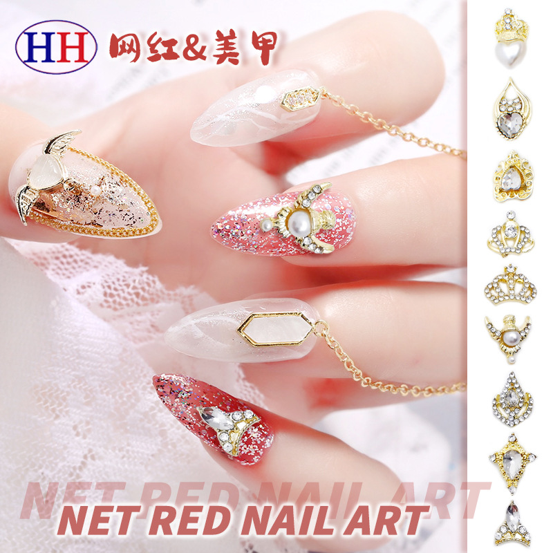 Nuevo transfronterizo europeo y americano estilo corona uñas joyería mezclado lote exquisito en forma de corazón rhinestone Cruz uñas rhinestone venta al por mayor