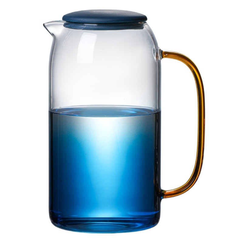 Botella de agua fría vidrio de borosilicato taza de agua hogar olla de mármol de estilo europeo gradiente de color azul mango de gran diámetro botella de agua fría