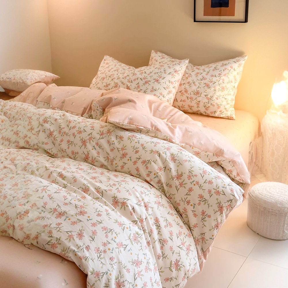 Juego de cuatro piezas de algodón 100 algodón puro 2025 nuevo estilo sábana floral funda de edredón sábana ropa de cama de tres piezas