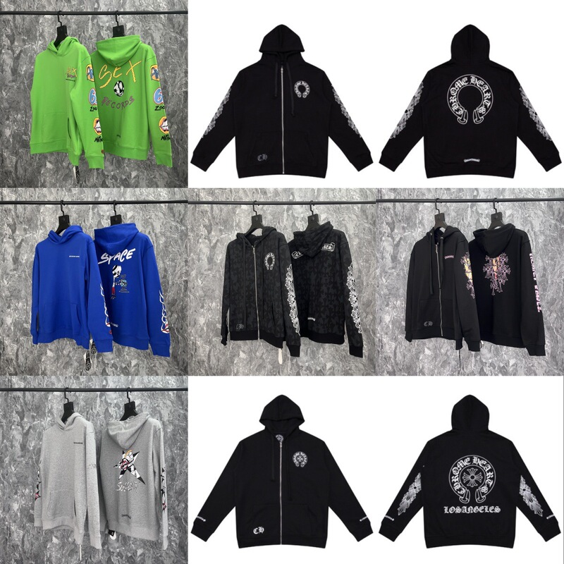 25Ss New Model High-Quality Chrome Hearts Horseshoe Cross Hooded Zipper Sweatshirt Fashion