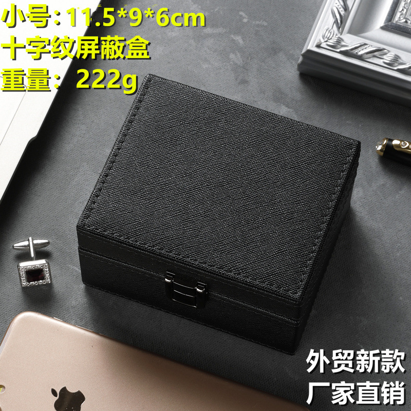 Multi-funcional de gran tamaño pequeño patrón cruzado de alto grado negro anti-oxidación RFID coche blindado caja de la llave caja del teléfono móvil