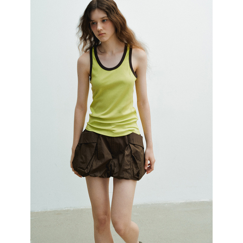 【Dai He】Summer New Casual Large Round Neck Plain Slim-Fit Color-Blocked Versatile Printed Tank Top for Women H60834 【Dai He】Summer New Casual Large Round Neck Plain Slim-Fit Color-Blocked Versatile Printed Tank Top for Women H60834
