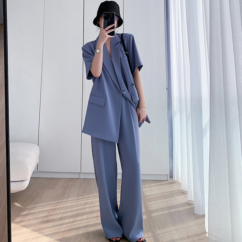 XZ138-summer thin suit wide-leg pants suit women's plus size women's clothing fat MM200 kg loose short sleeve suit jacket
