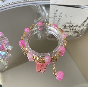 S099-Pulsera mariposa placa cristal rosa melocotón#tamaño 776