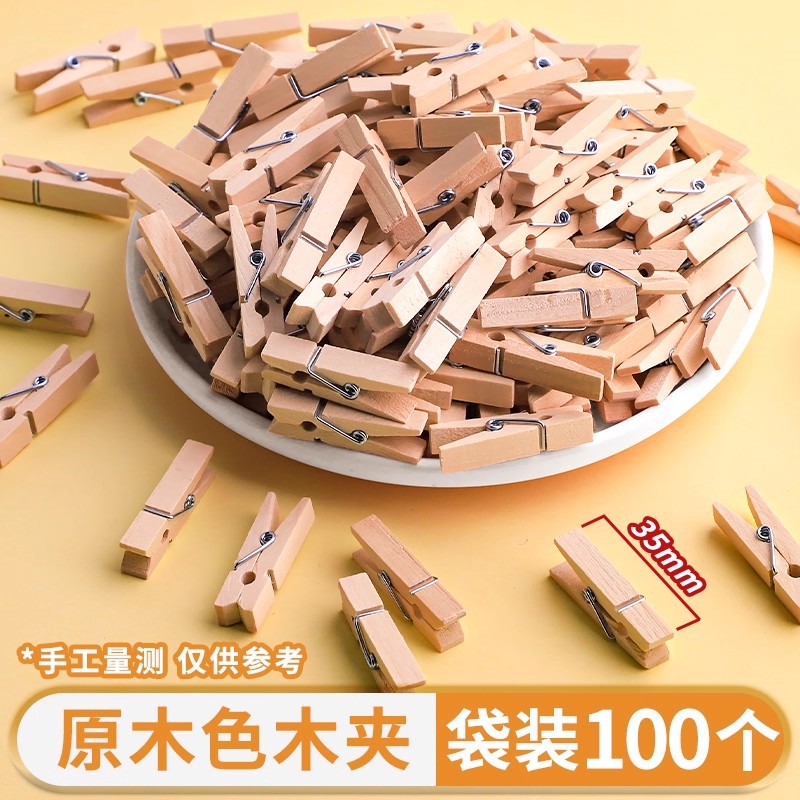 Fábrica al por mayor color de madera mano foto clip de madera de color 100 etiquetas de cuerda de cáñamo clip de madera