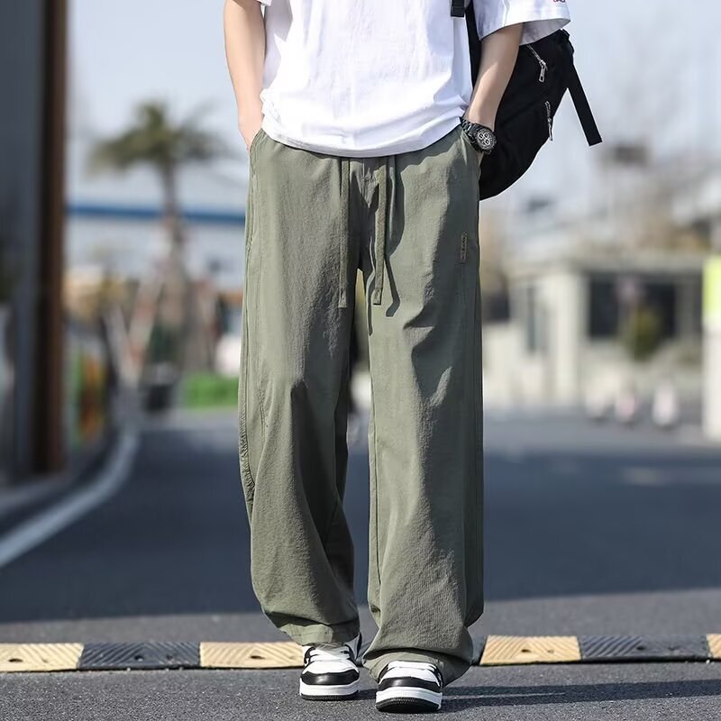 美式冰丝休闲裤男士2025夏季新款宽松高街凉感速干运动长裤子男款|undefined