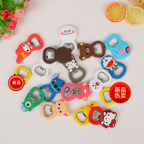 Factory produced custom cartoon PVC fridge magnets beer bottle opener bottle opener PVC soft rubber bottle opener