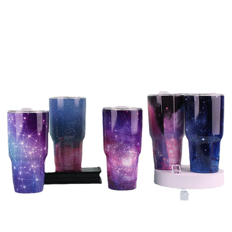 Impresión de transferencia de pintura transfronteriza Taza de coche de 30 onzas Taza de helado al vacío al aire libre cielo estrellado coche taza de cerveza de acero inoxidable logotipo impreso image 6