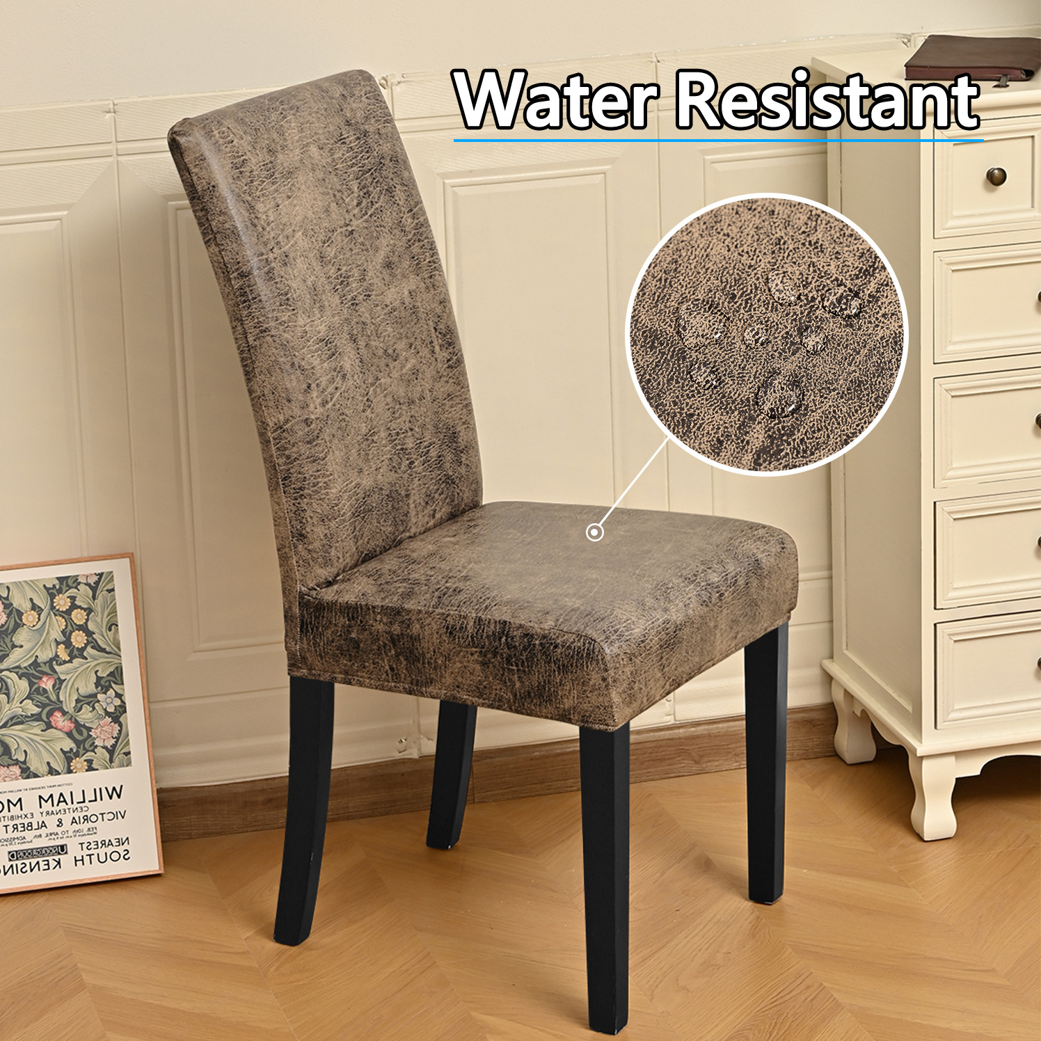 Amazon transfronterizo elástico esmerilado imitación PU cubierta de silla impermeable Retro sensación hotel cubierta de silla a prueba de polvo TEMU