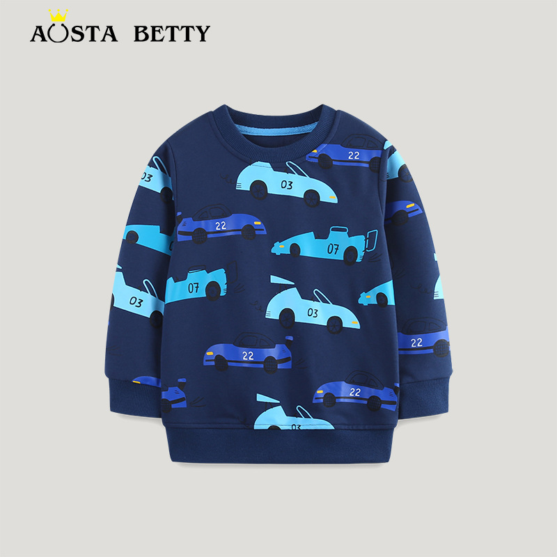 European and American Style Children's Wear Sweater 25 Autumn Boy's Knitted Cotton Base Shirt Car Printed Children's Round Neck Sweater