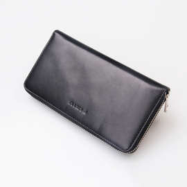 亚马逊热卖男士钱包男手机包青年简约拉链黑色头层羊皮钱夹手拿包