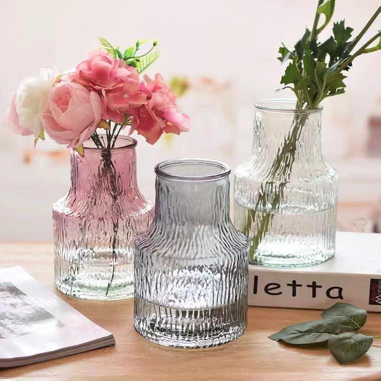 Nordic Creative Style Simple Light Luxury Cold Pattern Glass Vase Transparent Water-raised Flowers Living Room Vase Decoration