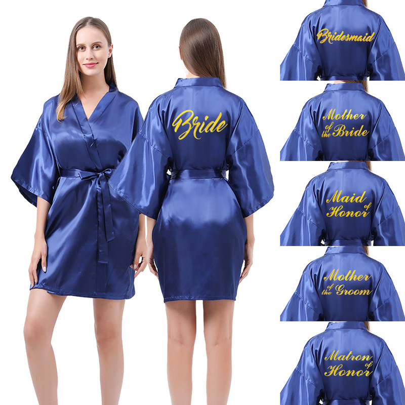 Cross-Border Hot Selling Women's Wedding Dressing Gown Bathrobe Short Solid Color Sister Bridesmaid Dress