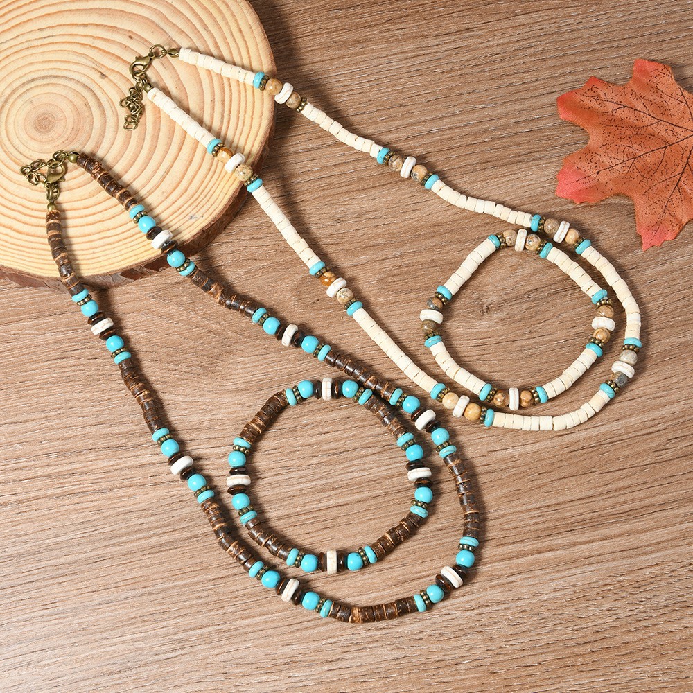 retro turquoise wooden woven bracelet handmade