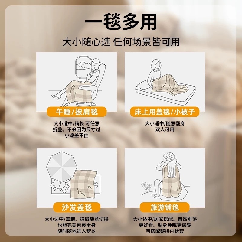 2025新款高克重双层仿兔绒毛毯冬季加厚保暖办公室午睡毯家用盖毯|undefined
