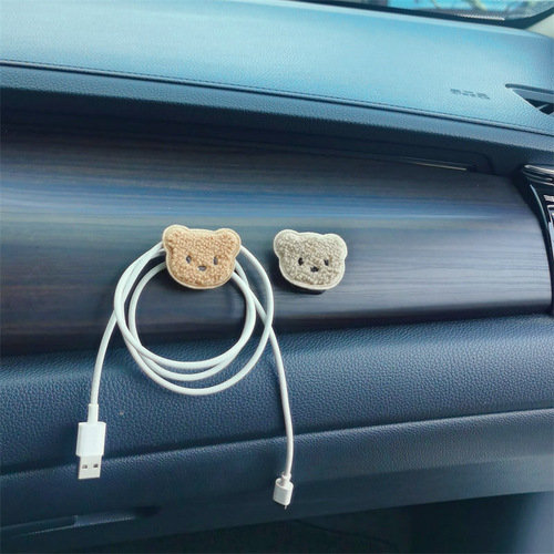 Korean version ins style bear head multifunctional car hook car front passenger storage decorative small sticky hook