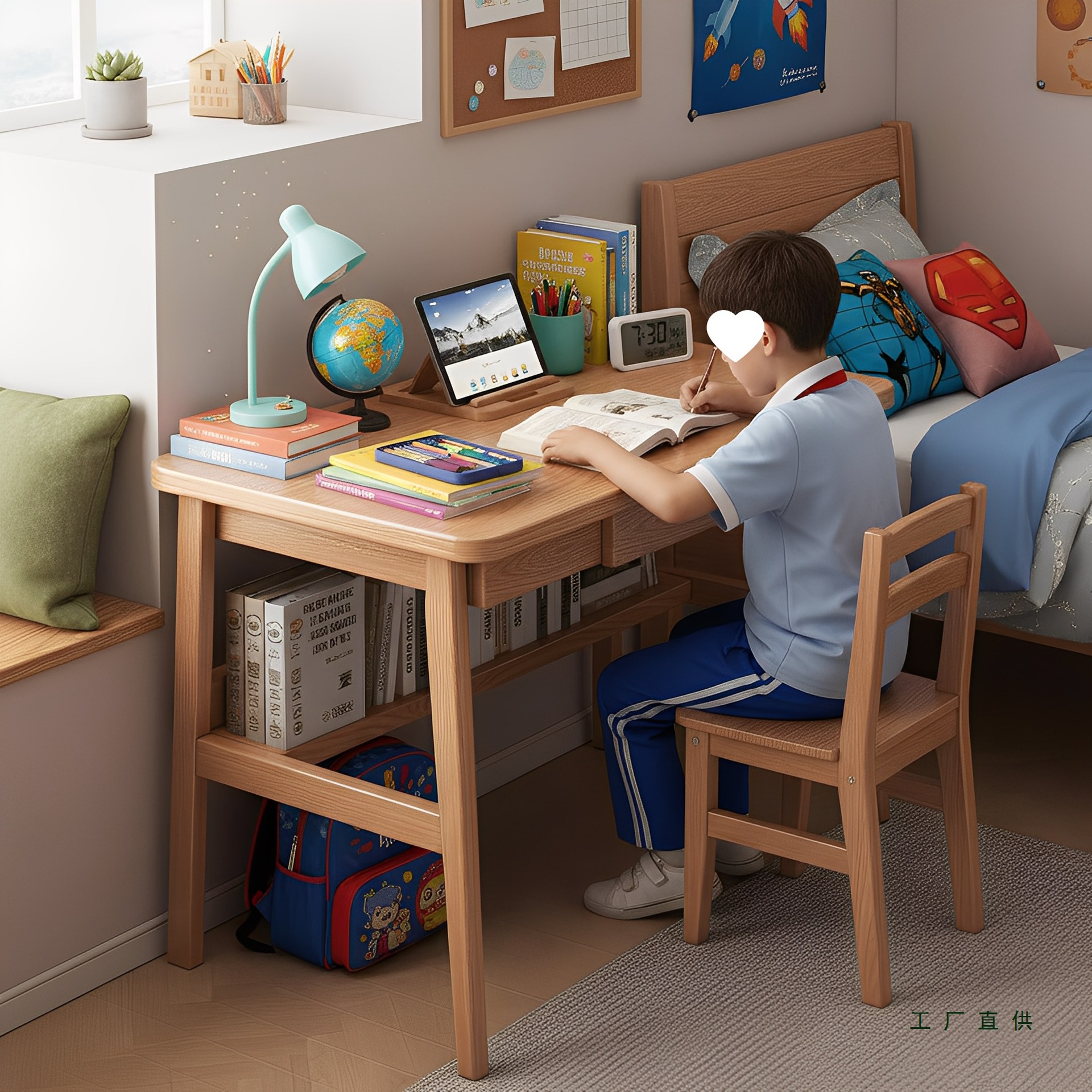 Solid Wood Desk Home Student Writing Desk and Chair Combination Simple Desk Bedroom Small Apartment Computer Desk Against the Wall