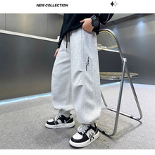 儿童裤子2025男女童春秋新品8217中大童韩版刺绣字母款针织卫裤