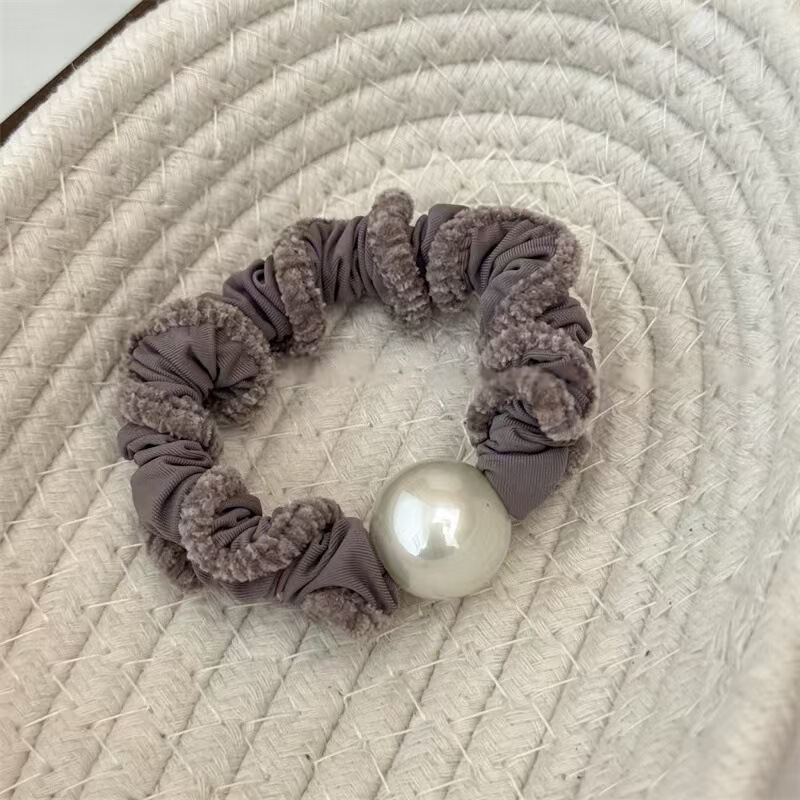 珍珠毛绒卷边发圈百搭高弹力布艺头绳女扎丸子头皮筋气质发绳蓬松|undefined