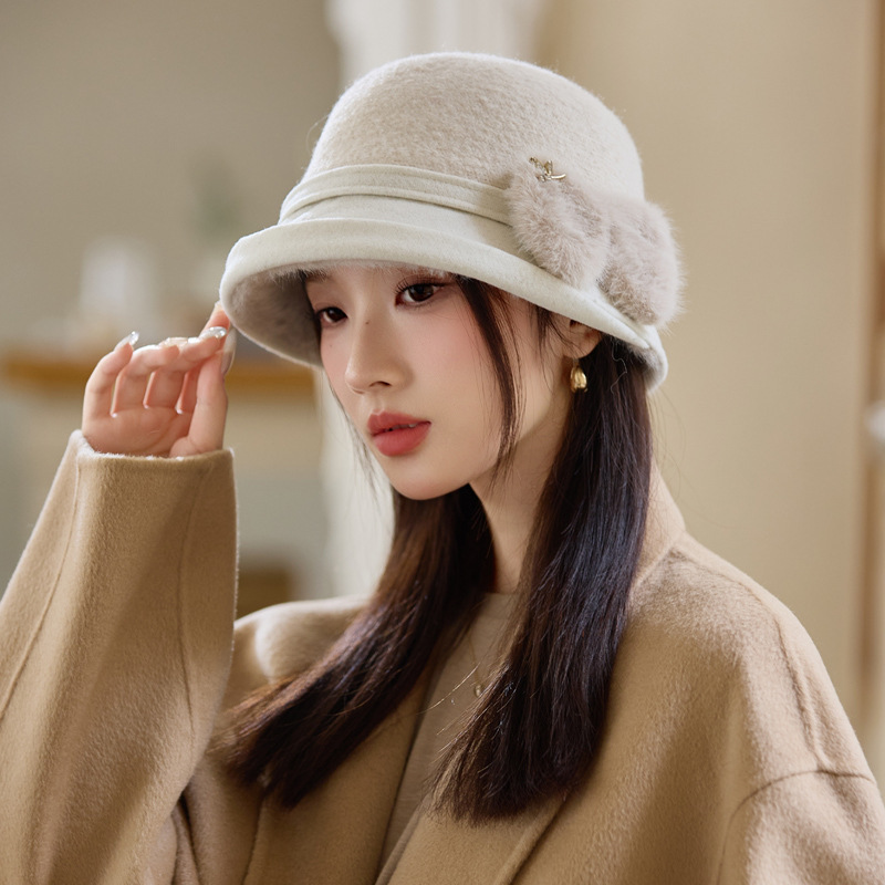 韩版秋冬季帽子女款甜美百搭蝴蝶结保暖盆帽加绒高级感气质渔夫帽|undefined