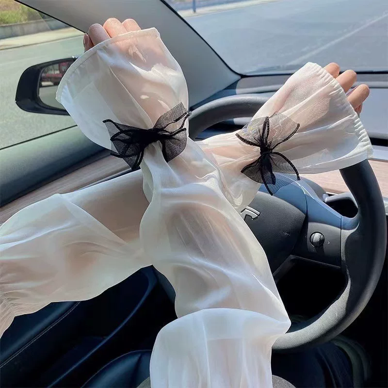 Silk summer sleeves with bow, gloves, protection sleeve, sun protection, UV protection