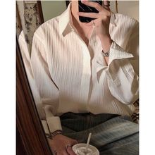 韩版纯色弹性坑条男士纯色免烫长袖衬衫秋季新款设计感潮流衬衣潮