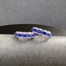 18K黄金椭圆形镶嵌1.5克拉皇家蓝宝排戒女小众精巧别致彩宝戒指