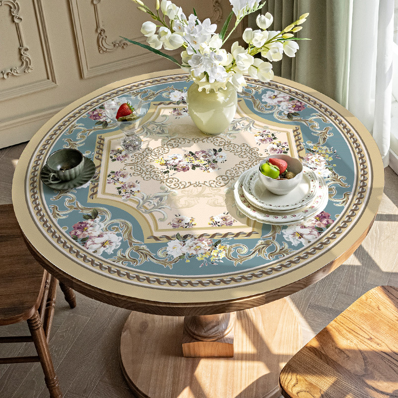 European Style Large Round Table Tablecloth Light Luxury High-end Table Mat Waterproof Oil-proof Anti-scalding Non-washable Round Household Small Coffee Table Mat