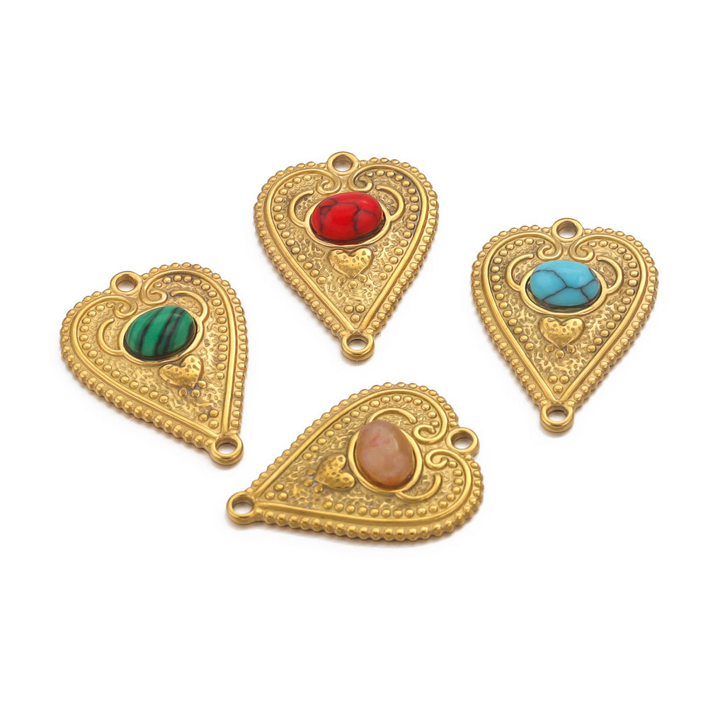 PVD Coated Gold Plating Process 1 Piece 21*29mm 304 Stainless Steel December Birthstone Turquoise PVD Coated Real Gold Plated Heart Shape Pendant DIY Jewelry Accessories