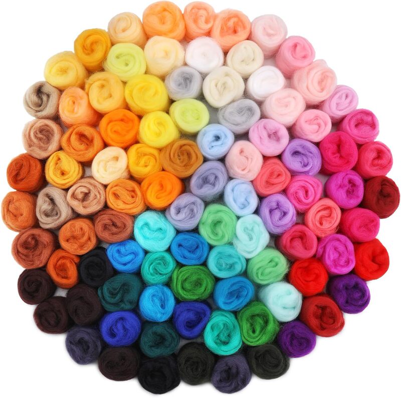 66S/70S Merino Colored Wool Strips Short Fiber Wool Needle Felting Tool Kit DIY Wet Needle Felting
