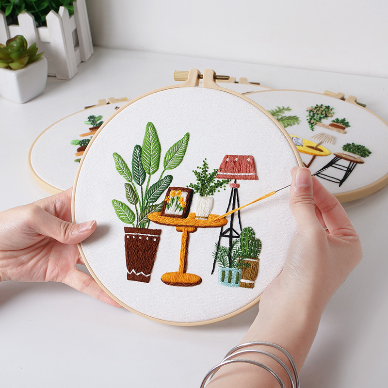 Nuevo paquete de material de bordado original DIY para el ocio en el hogar verde escenas de vida transfronterizas en inglés