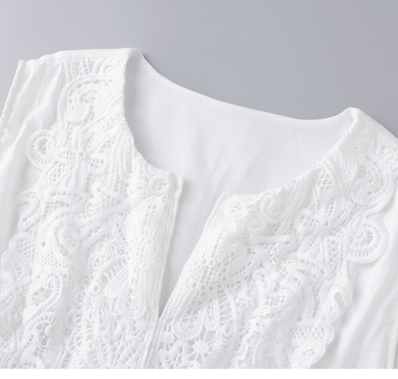 Đầm maxi nữ dáng suông không tay chất liệu tencel phối ren jacquard thêu họa tiết — màu trắng chi tiết 18