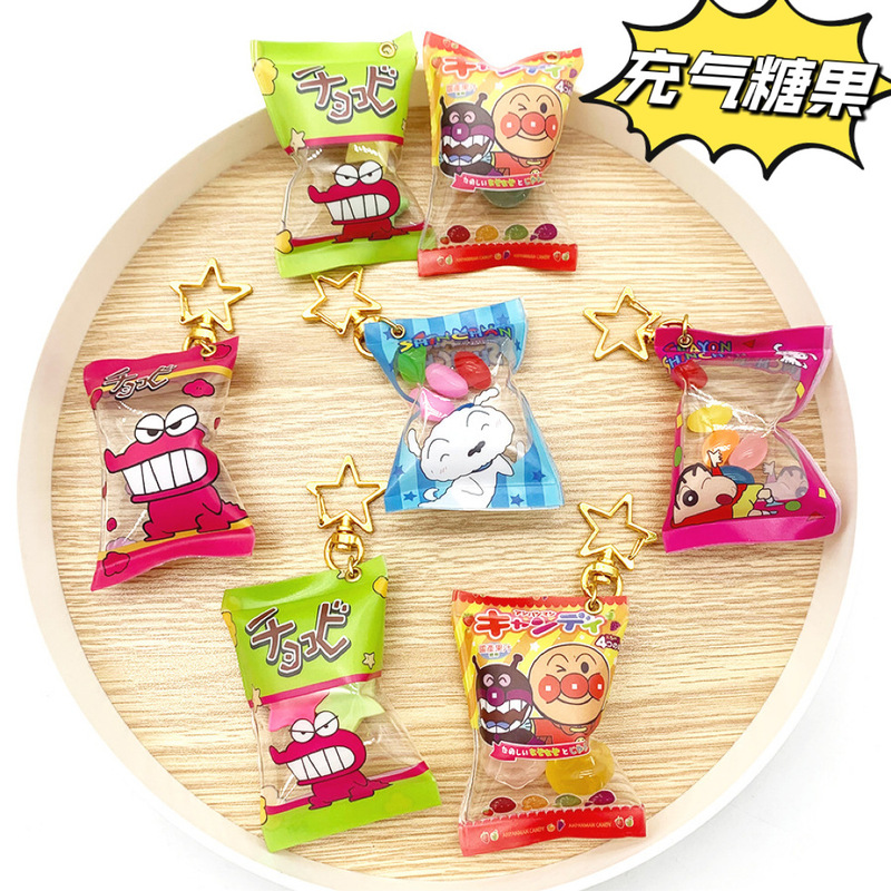 Simulated Candy Inflatable Bag Charm Mini Food Toy Anpanman Crayon Shin-Chan Crocodile Snack Bag Keychain