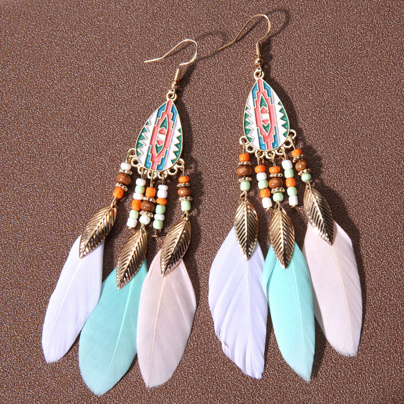 Ethnic Style Bohemian Leaf Water Droplets Feather Women's Drop Earrings display picture 2