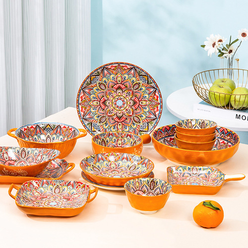 Bohemian plate ceramic dinner plate set, bowl, spoon, chopsticks, soup bowl, dish plate, dumpling plate, bestseller