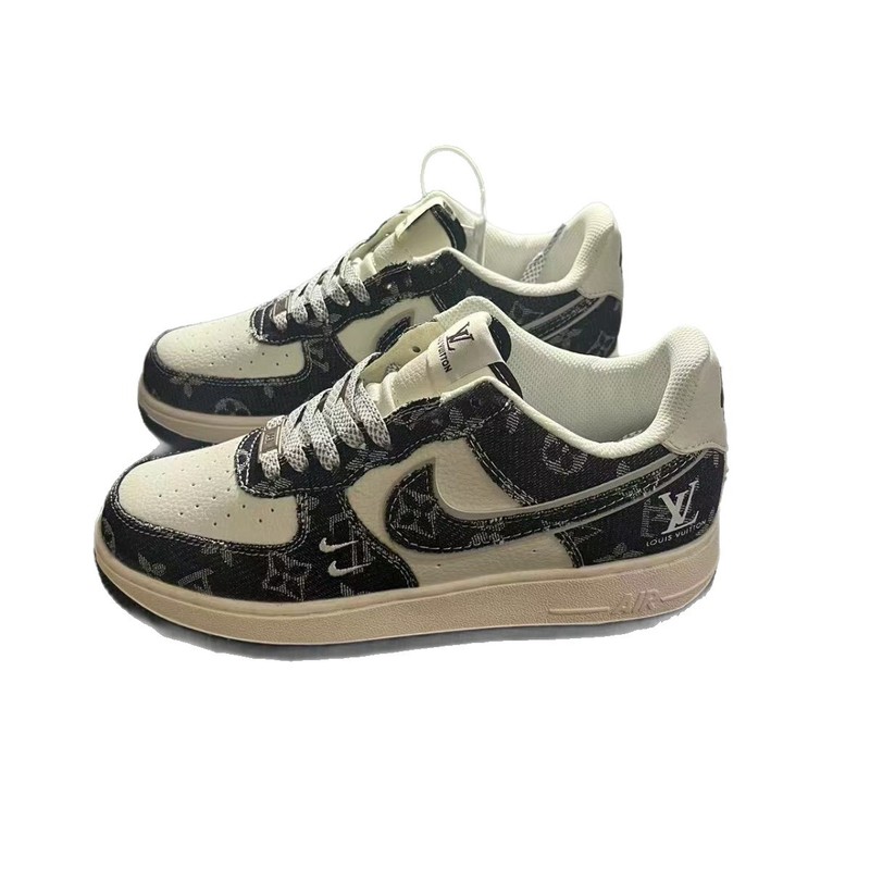 AF1 スニーカー 黒と白のシルク vl ジョイント ロートップ エア フォース ワン 男女兼用 藤原ヒロシ キャンパス カジュアル トレンド シューズ|undefined