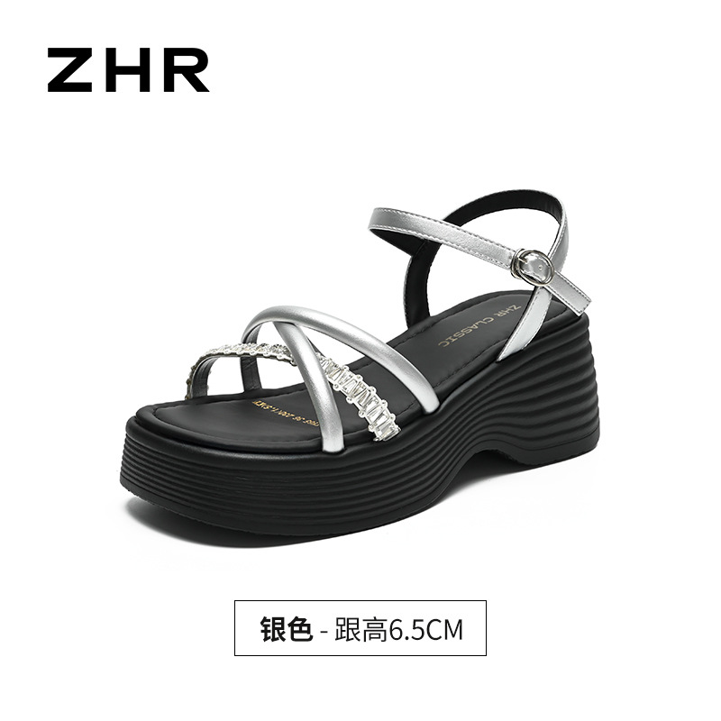 Giày sandal cao gót nữ đính đá phong cách thời trang — KY65 Bạc