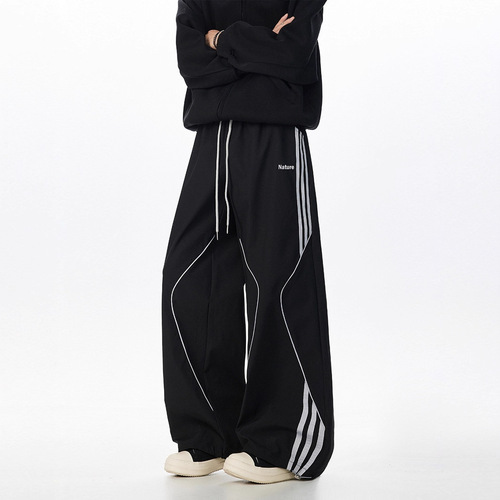 Vintage Striped Sport Trousers for Men, Streetwear Brand Couple's Style, Jazz Dance Hip-Hop Straight Leg Casual Long Pants
