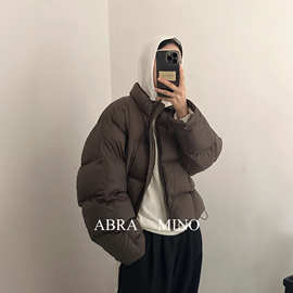 韩系泡芙感立领羽绒服女冬季新品2025减龄保暖白鸭绒短款面包服