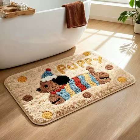 Cartoon Animal Bathroom Imitation Cashmere Absorbent Floor Mat, Toilet Carpet, Door Mat, Stain-Resistant and Easy-Care Floor Mat, in Stock
