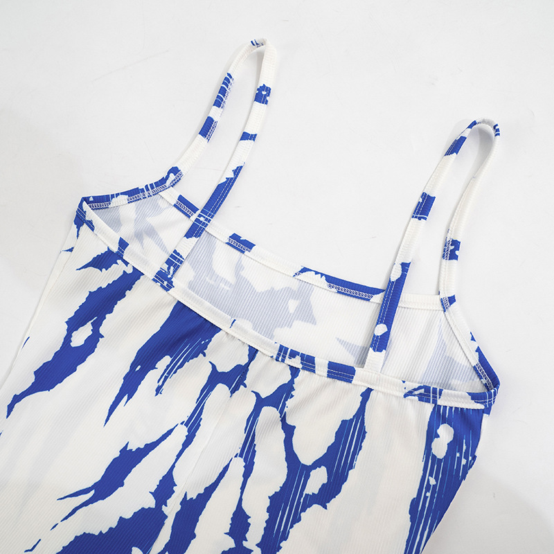 Women Clothing Summer Color Contrast Striped Sleeveless Strap Casual Sports Romper