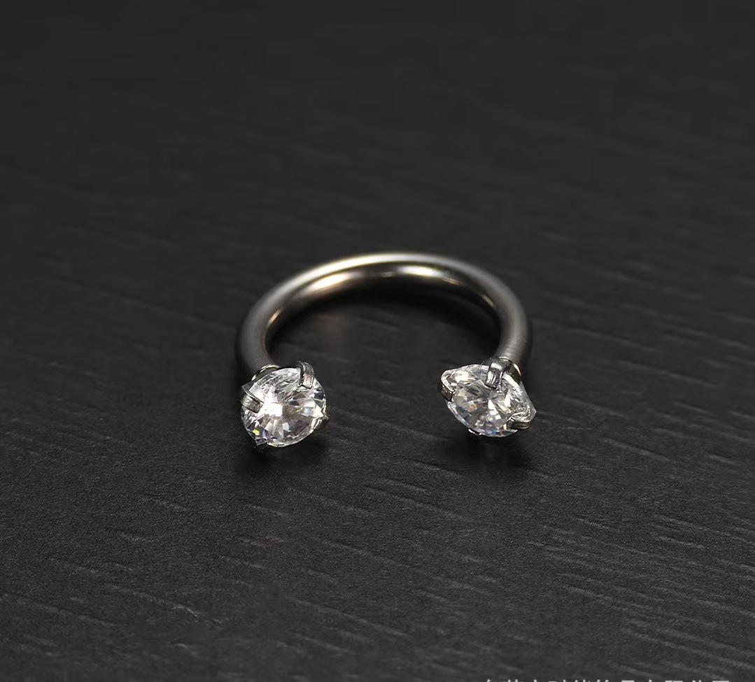 Cross-Border European And American C-Shaped Horseshoe Rod Zircon Ring Earrings Nose Stud Stainless Steel Piercing_voghion.com