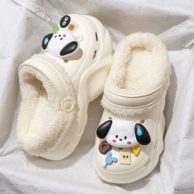 In-Stock Quick Delivery 2025 Winter Eva Plush Clogs for Women, Suitable for Outdoor Wear, Student Dormitory, Cute, Warm, Sweat-Absorbent Dog Cotton