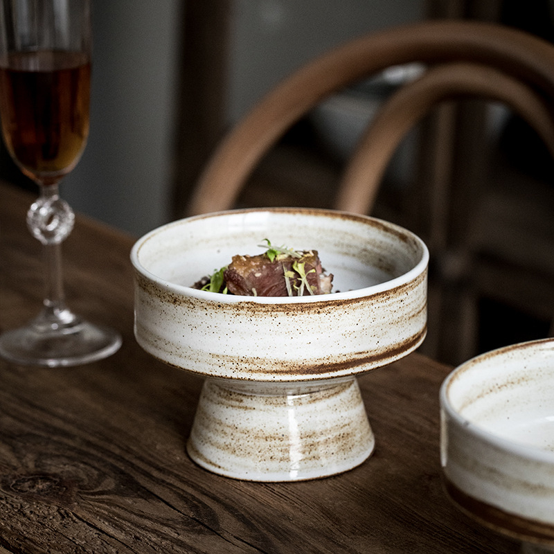 Platos de cerámica gruesa con patrón de cepillo alto, platos de platos característicos, platos de frutas de forma extraña retrógrada, exportaciones transfronterizas