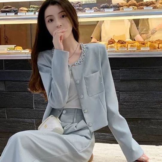 早秋穿搭一整套女装职业小香风减龄气质网红炸街阔腿裤两件套显瘦|undefined