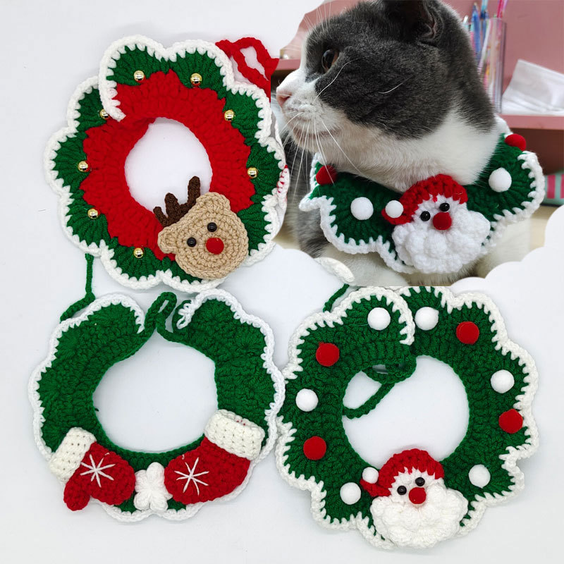 Cruz-frontera flor babero Navidad PET babero de punto de lana tejida Santa Claus guantes Decoración