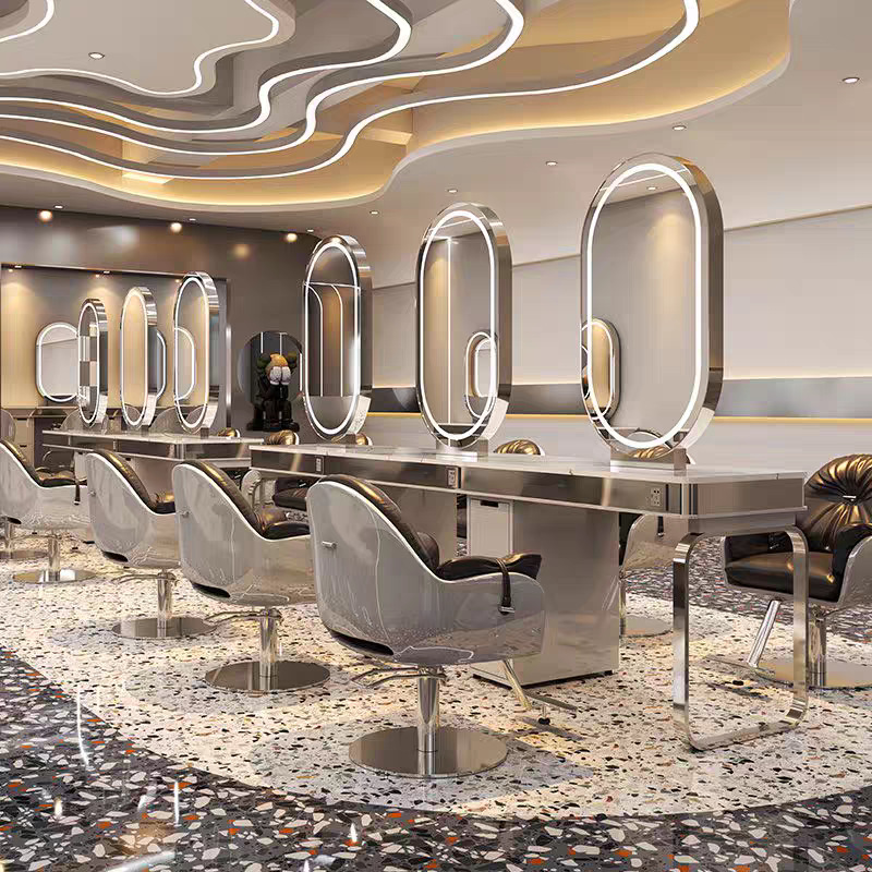 Barbería espejo salón de belleza especial lámpara espejo red salón de belleza rojo permeado cortador de cabello cabinet integrado tablero de espejo único y doble cara