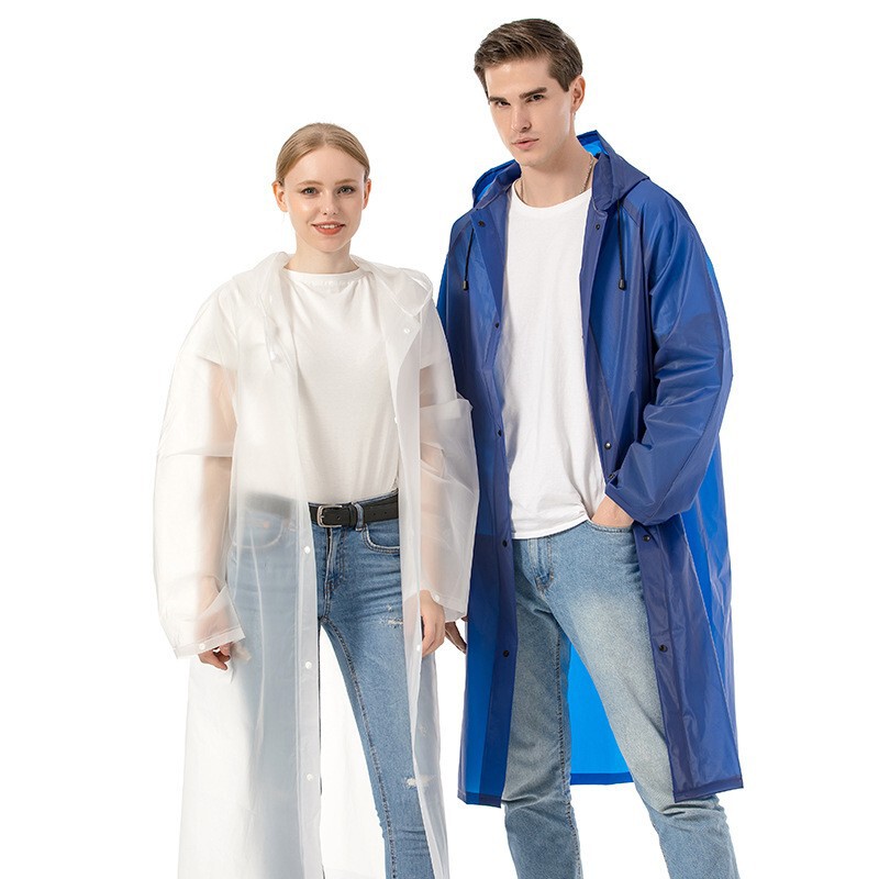 Cross-Border Amazon In-Stock Eva Transparent Long Rain Poncho, Cheap Portable Rain Poncho for Adults, Men, Women, and Students