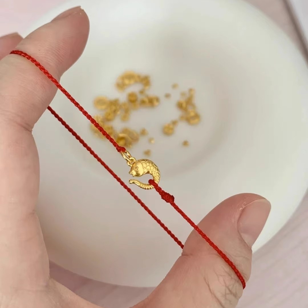Xiaohongshu's Same Style Ultra-Fine Four-Strand Braided Golden Koi Red Rope Bracelet Fashionable Trend Good Luck Simple Jewelry