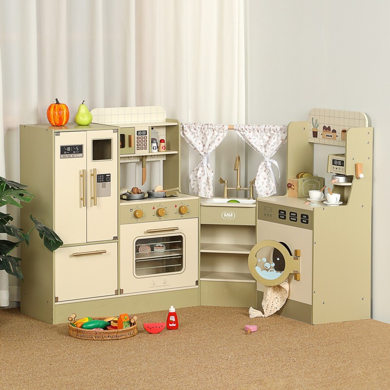 Toy-Style Simulated Kitchen with Realistic Gas Stove, Coffee Maker, Oven, Wooden Kitchen Utensils for Pretend Play and Role-Playing Toy-Style Simulated Kitchen with Realistic Gas Stove, Coffee Maker, Oven, Wooden Kitchen Utensils for Pretend Play and Role-Playing